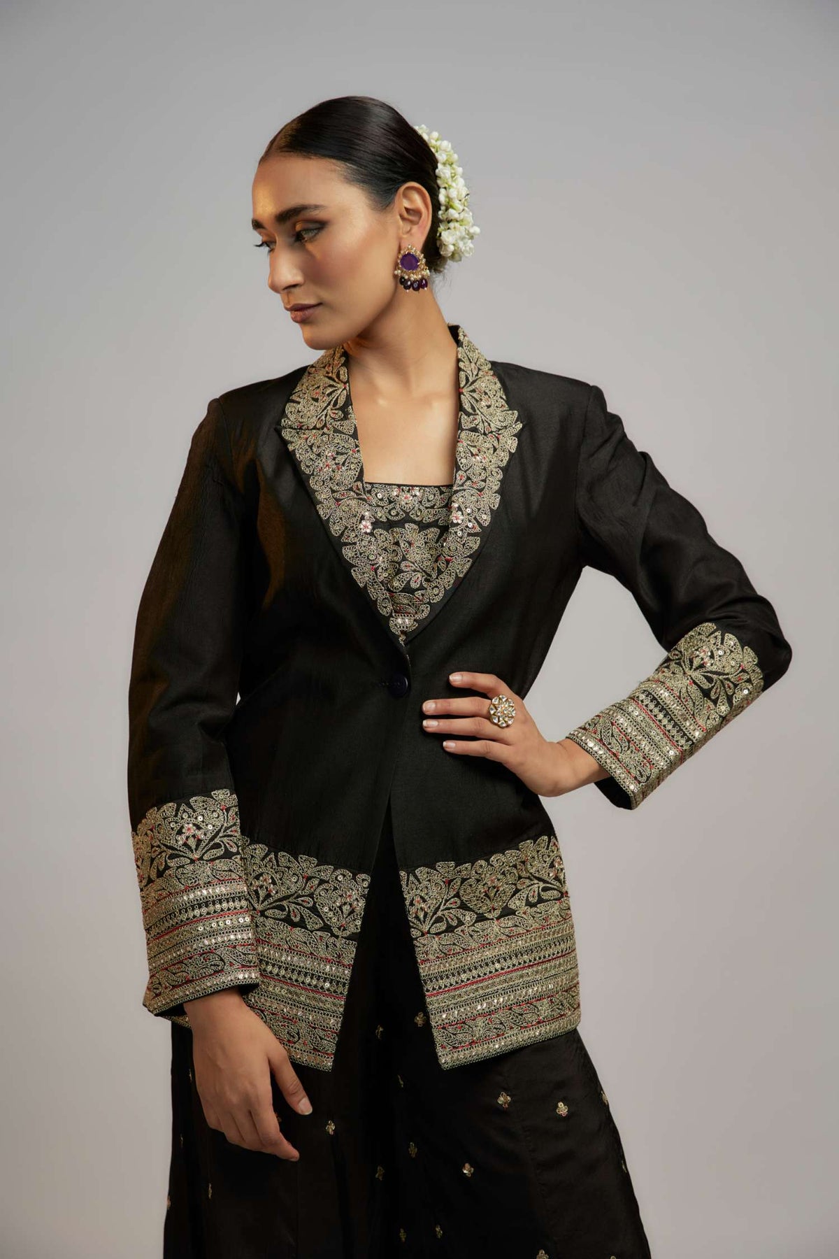Black Golconda Afreen Sharara set- front view