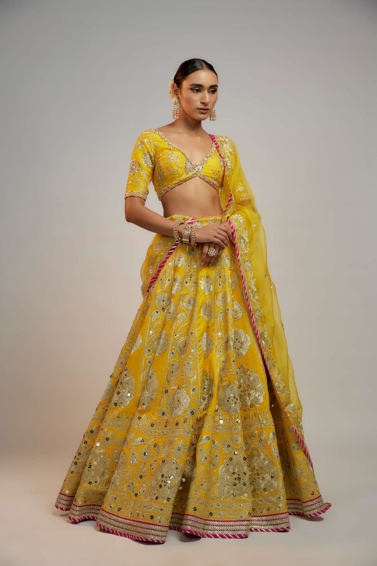 Yellow Golconda Anha Lehenga set- front view