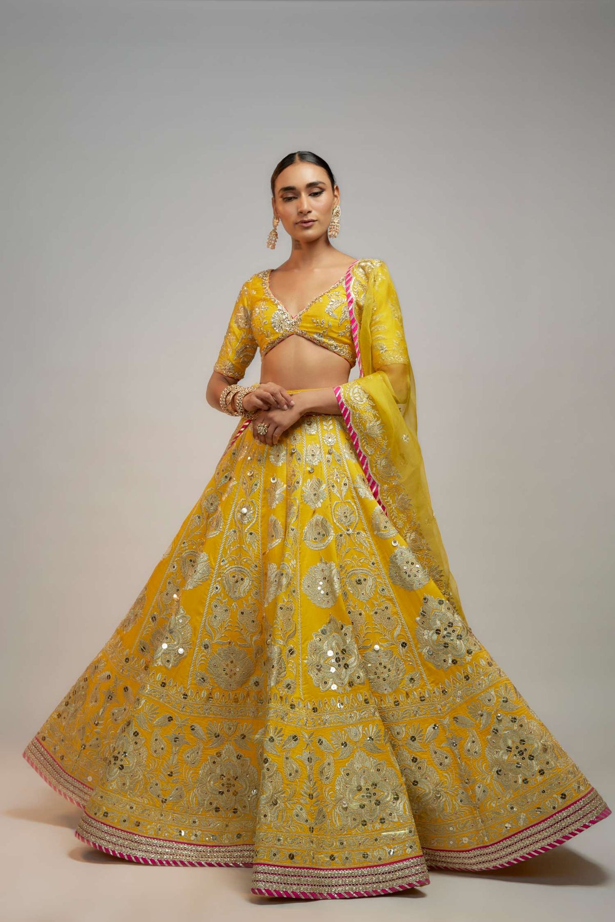 Yellow Golconda Anha Lehenga set- front view