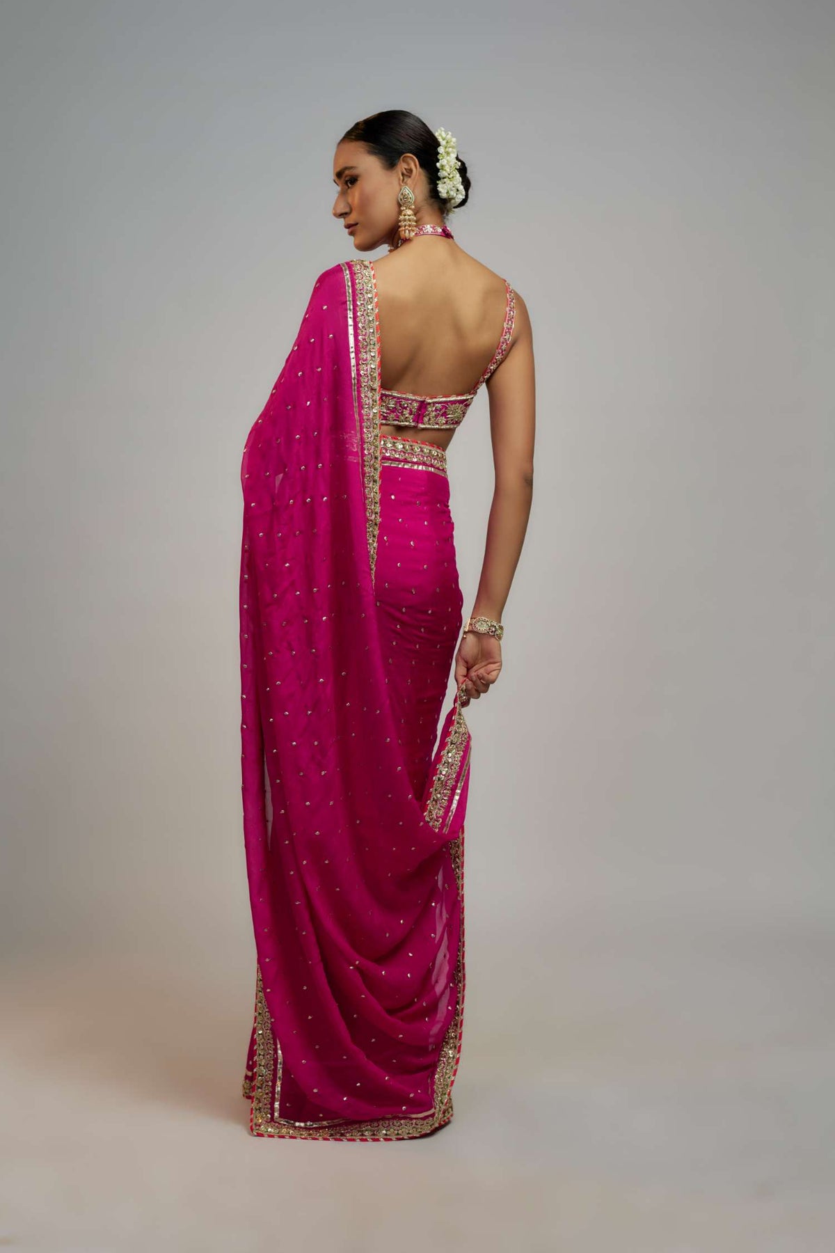 Rani Pink Golconda Uzvi Saree Set - back view