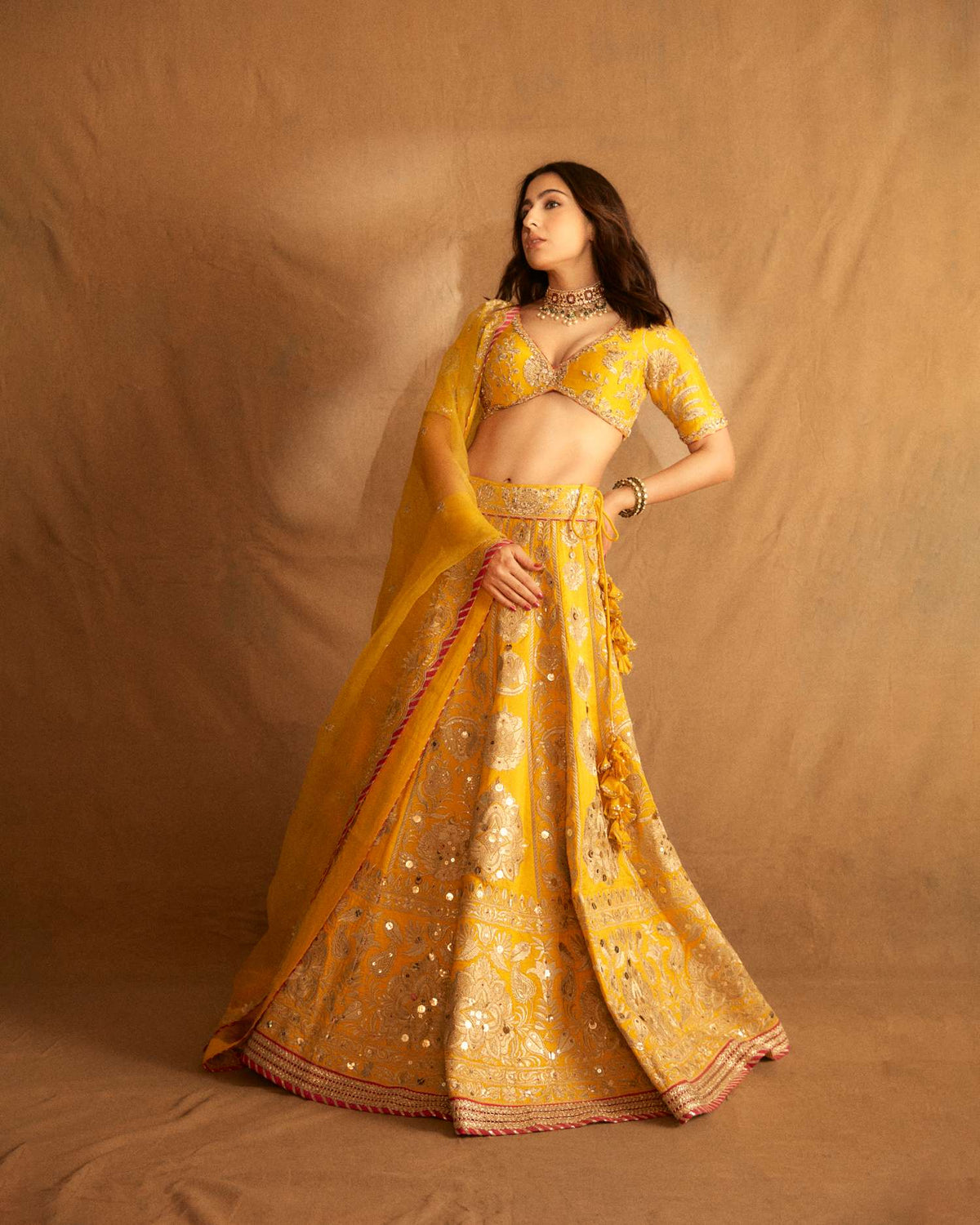 Yellow Golconda Anha Lehenga set- front view