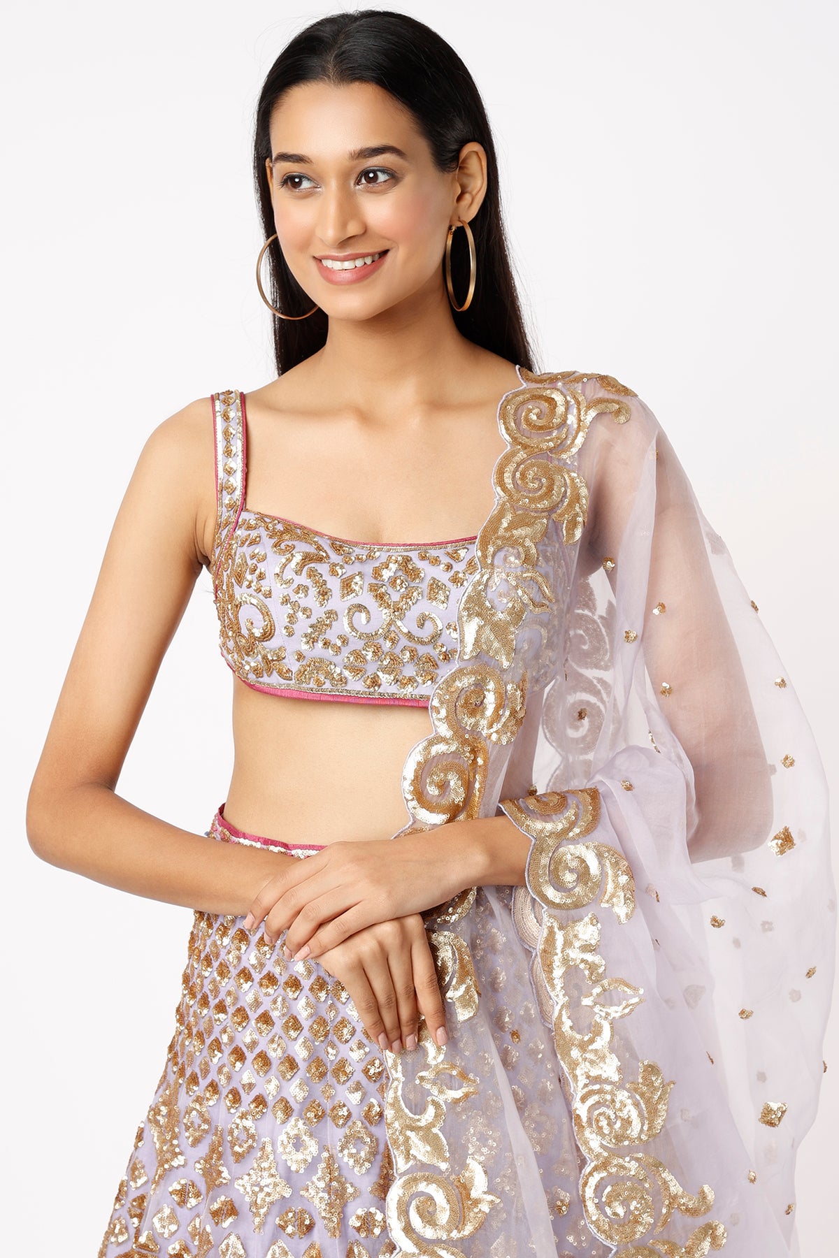 Lilac Sequin Lehenga Set- front view