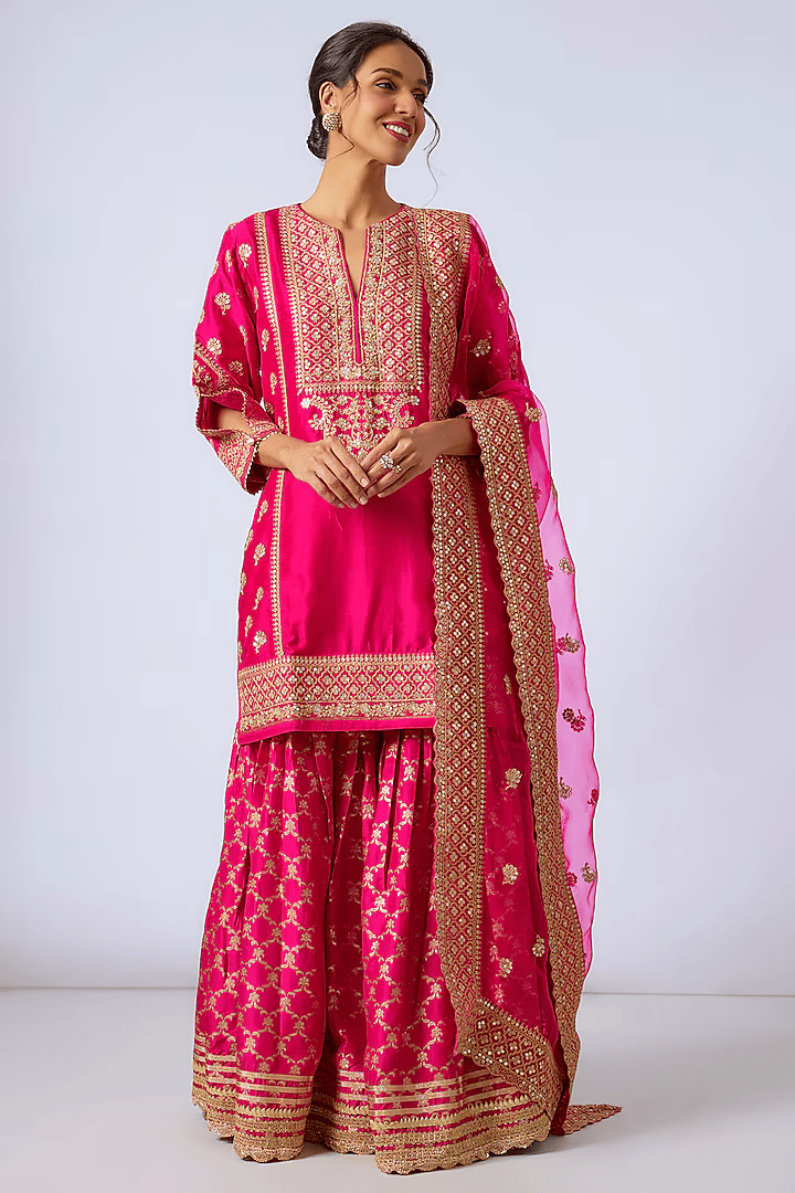 Juhi Chawla in Marigold Brocade Short Garara Set