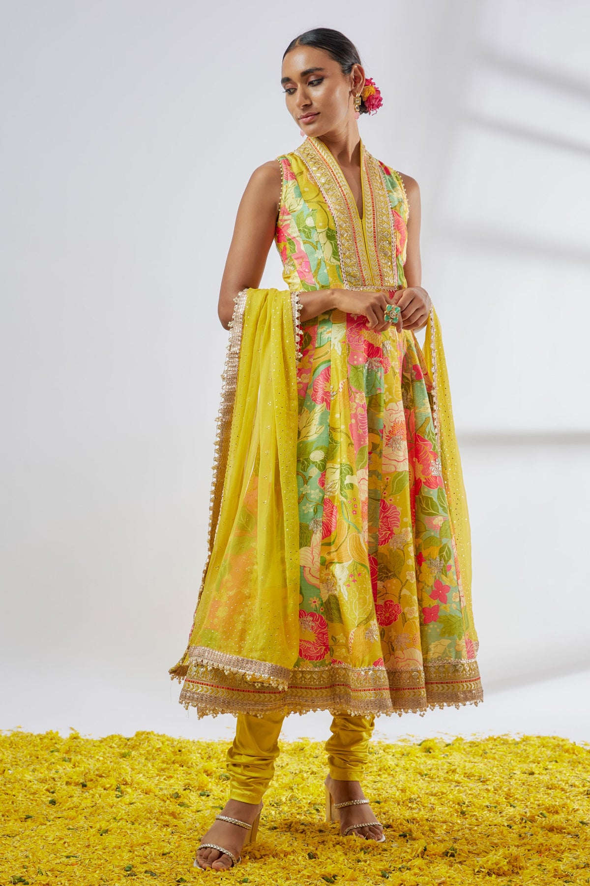Multicoloured Sleeveless Anarkali Set