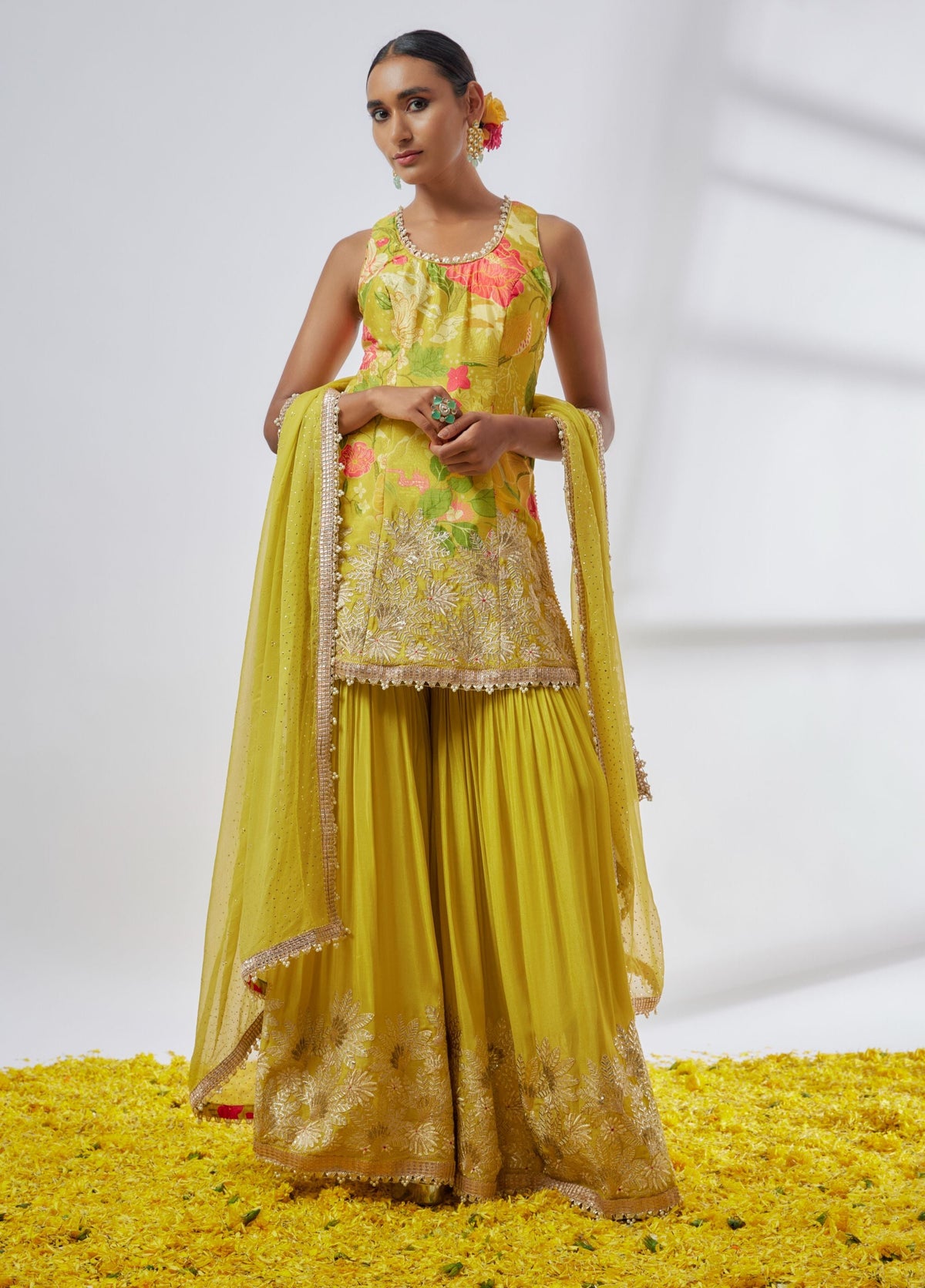 Yellow Sleeveless Sharara Set