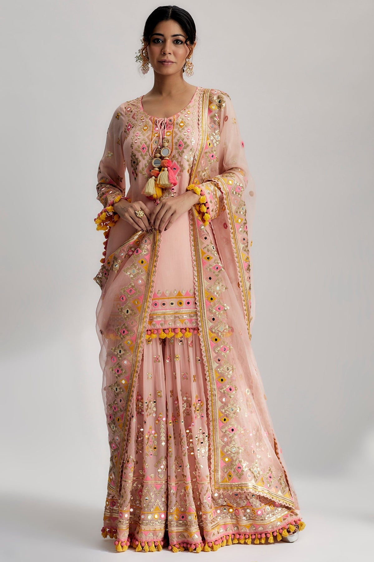 Pink Friya Short Kurta Sharara Set- front view