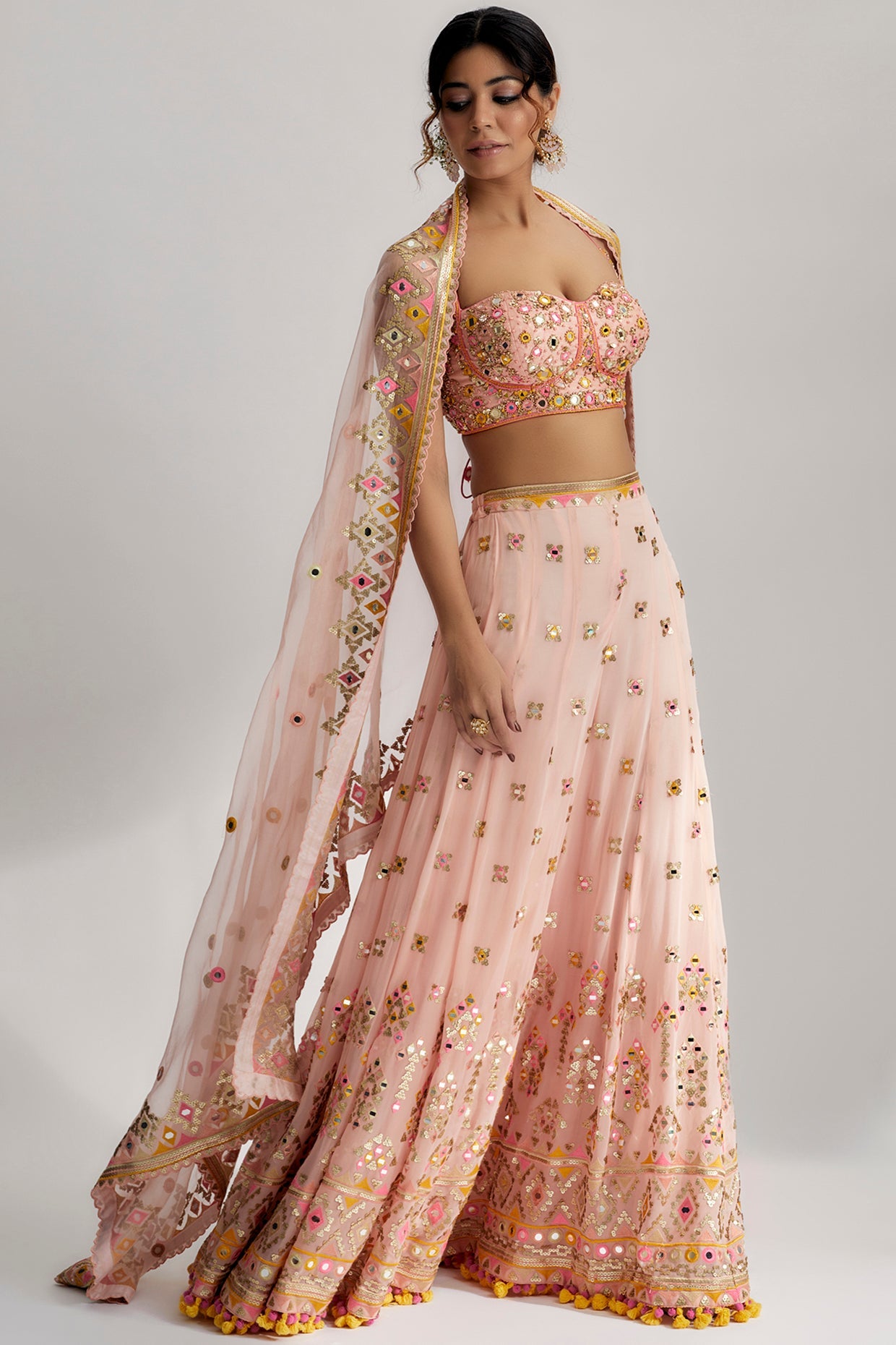 Pink Cape, Bustier and Flared Pants Set
