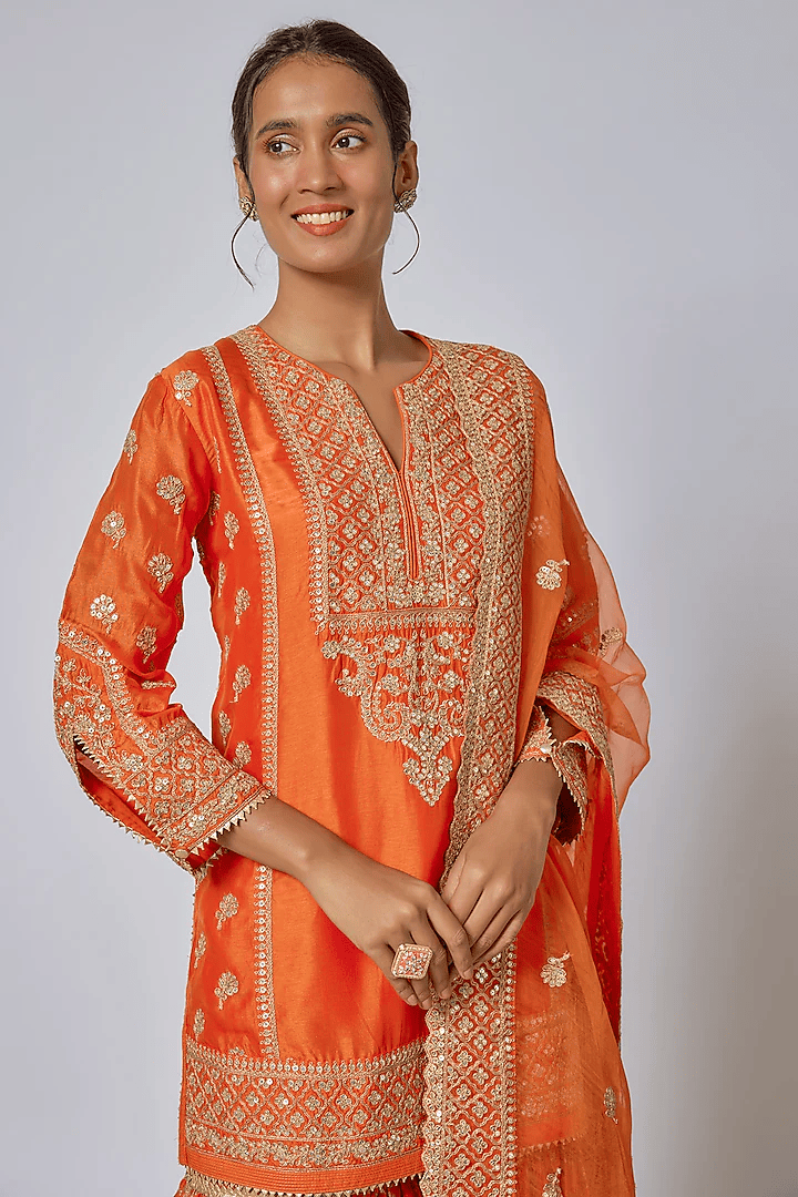 Marigold Brocade Short Garara Set