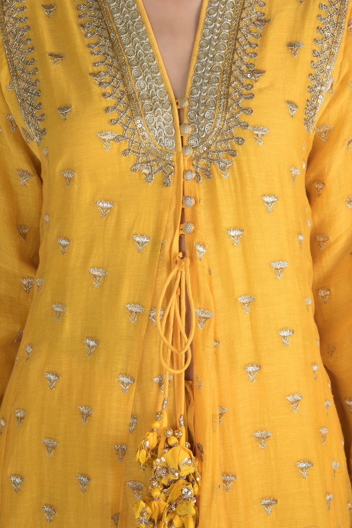 Meera Yellow Jacket Palazzo Set- close view