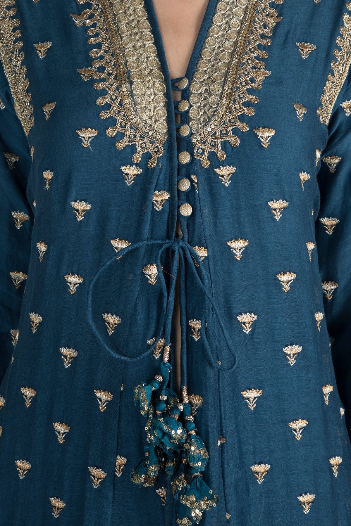 Meera Blue Jacket Palazzo Set- close view