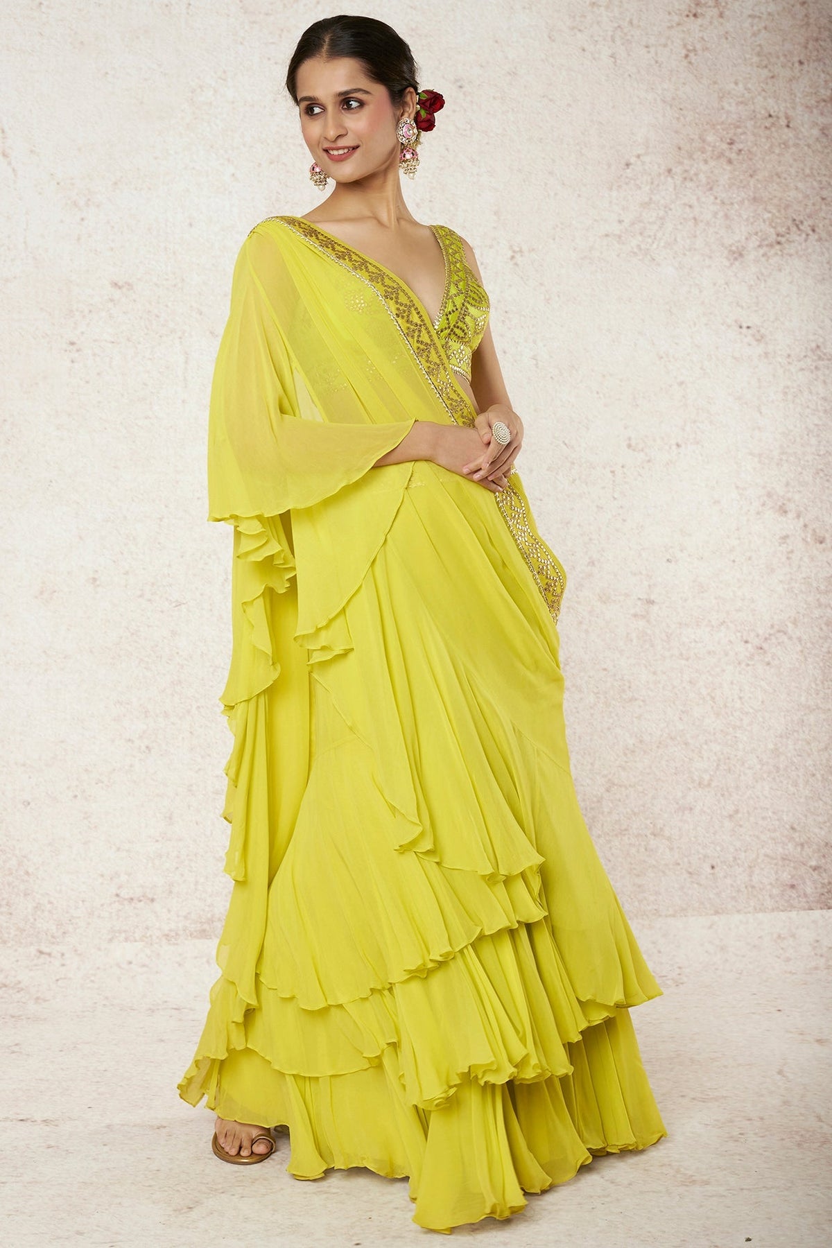 Lime Green Saree Set/ side view