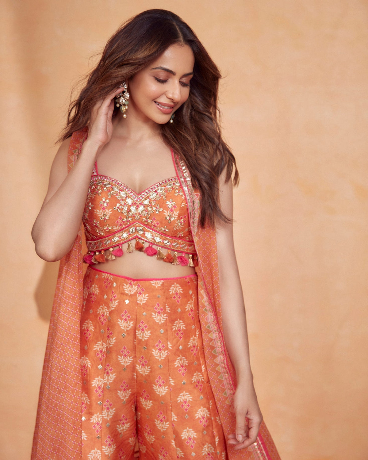 Tilla Panel Pant With Cape - Rakulpreet Singh