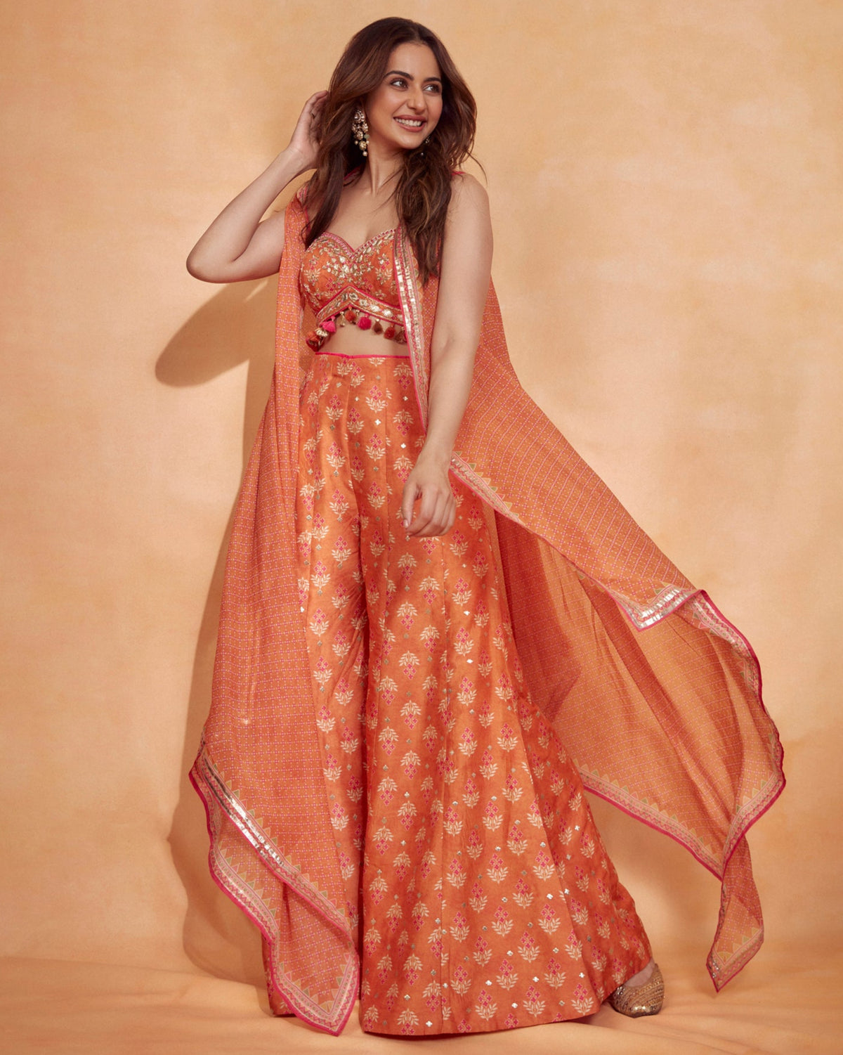 Tilla Panel Pant With Cape - Rakulpreet Singh