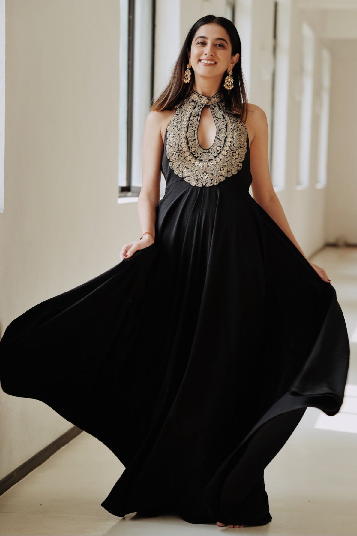 Karishma Mehtain in Golconda Fana Gown Set- front view