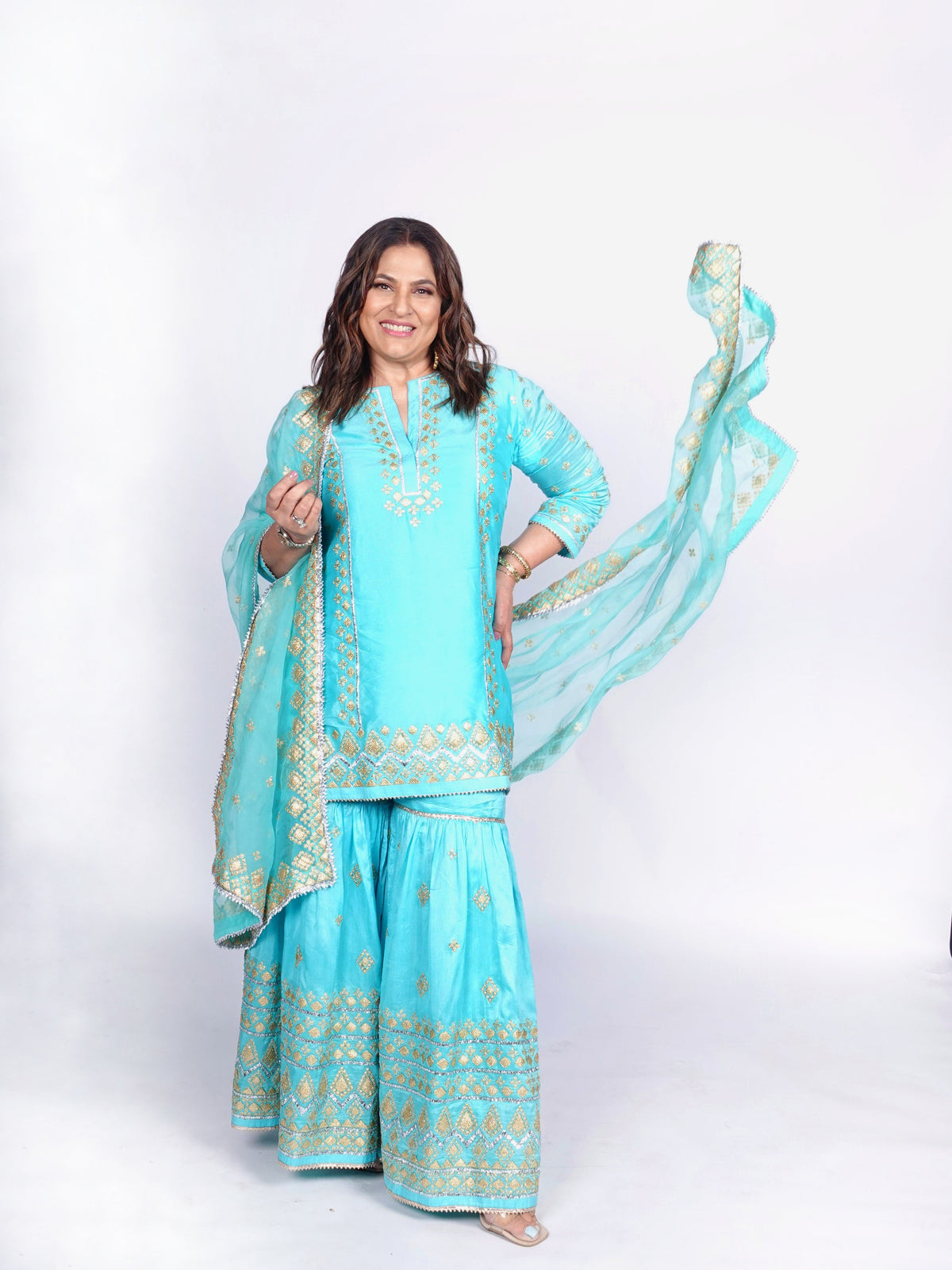 Women's Blue Noor Sharara Set | Gopi Vaid