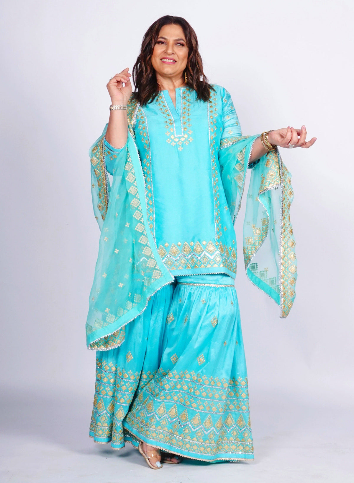 Women's Blue Noor Sharara Set | Gopi Vaid