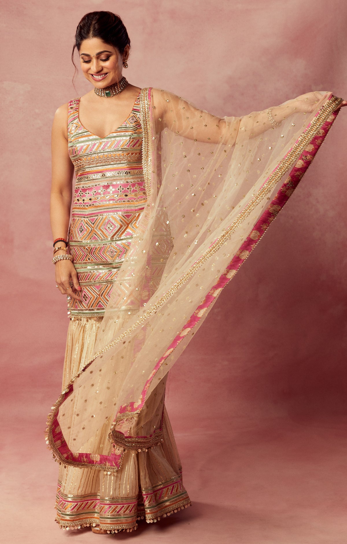 Shamita Shetty in Krishi Sharara Set