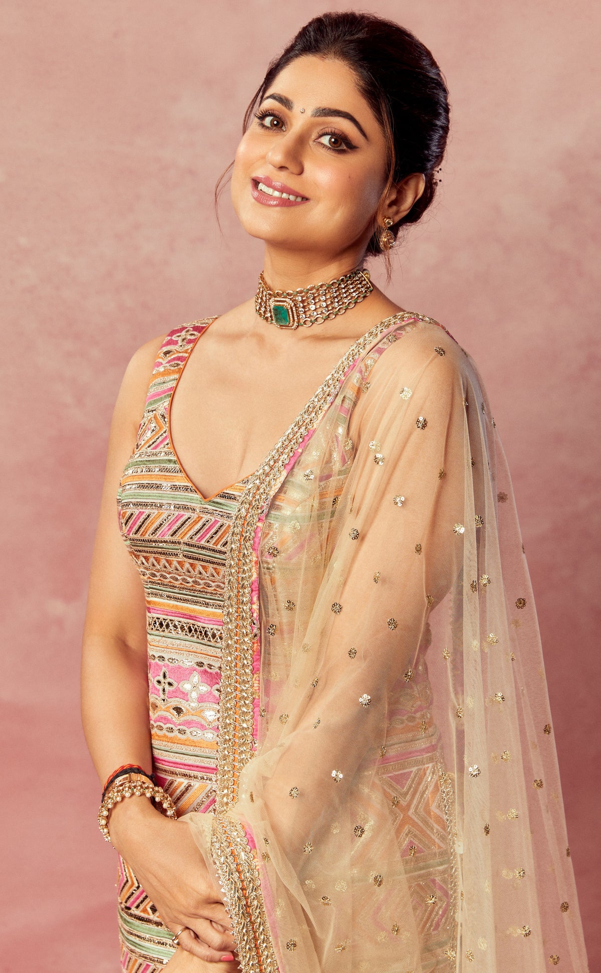 Shamita Shetty in Krishi Sharara Set