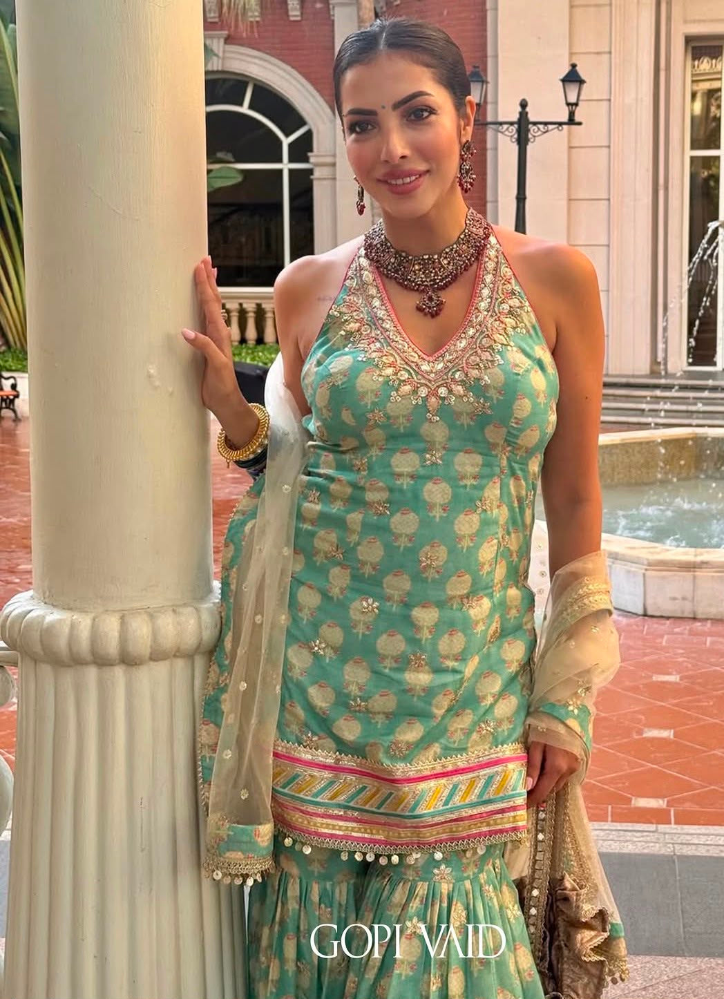 Antara Motiwala in Dwisha Halter Sharara Set
