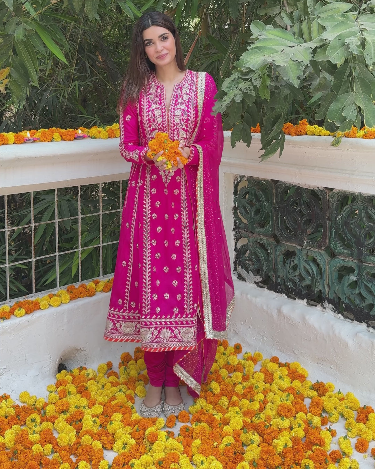 Rani Pink Aarohi Anarkali Set- front view